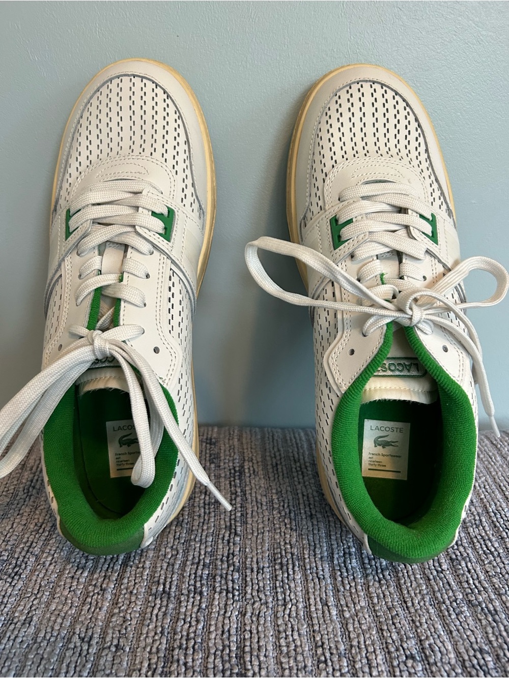 LACOSTE Men’s Golf Sport Lace Up Shoes Sz 12 - EUC - White & Green Interior